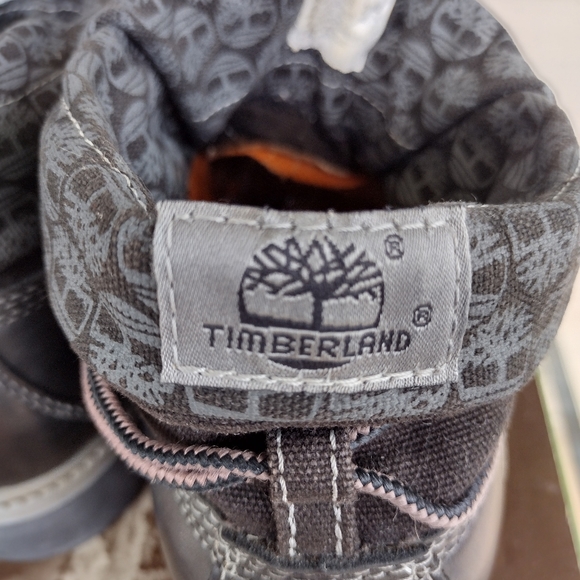 Rare Timberland Roll Top 6 Inch Black Smooth Leather Boots Timberland Fabric Top - Picture 6 of 13